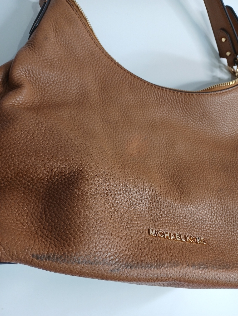 Michael Kors Brown Leather Shoulder Bag | Hobo Style | Gold Logo | Handbag - Picture 2 of 7